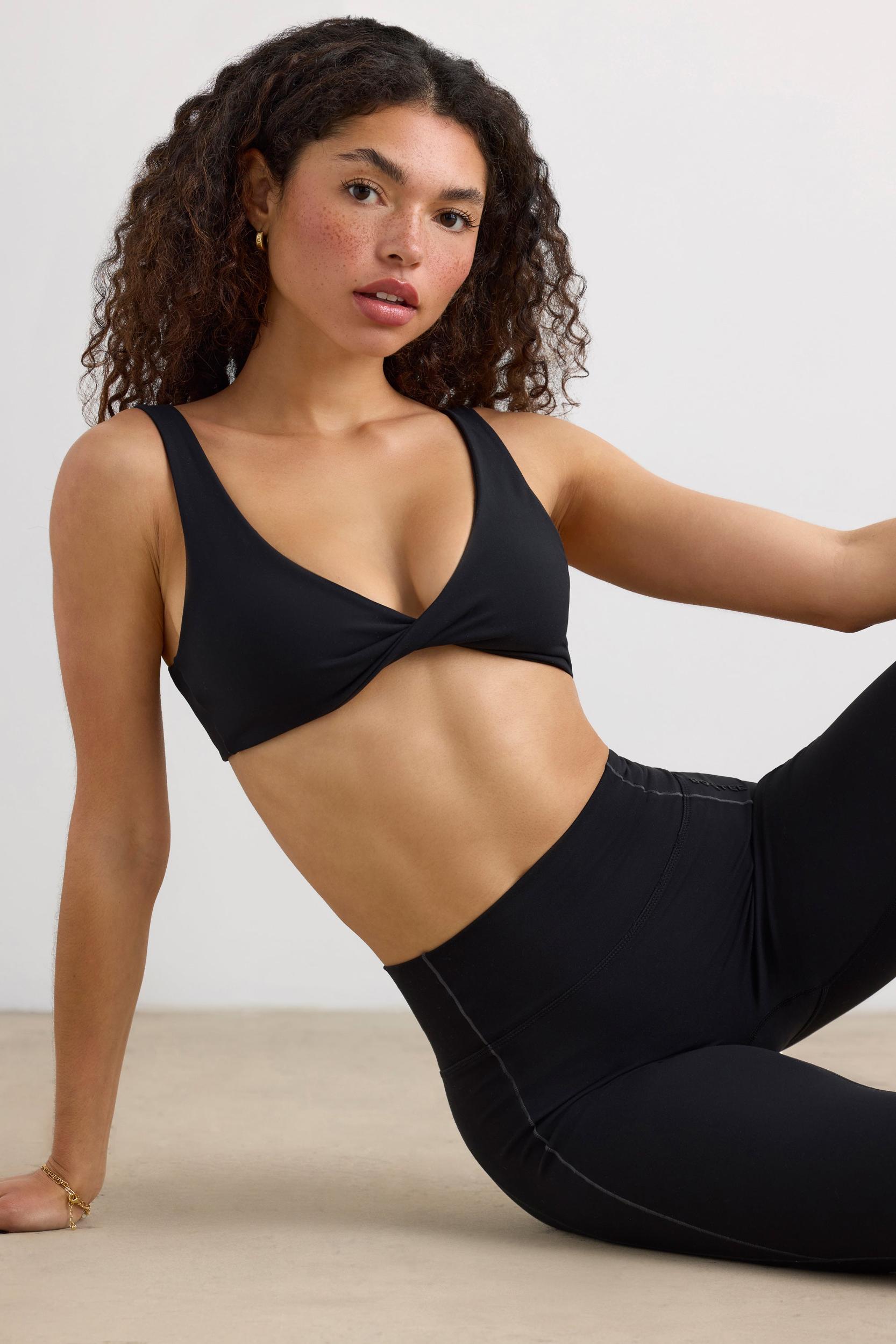 Soft Active V-Neck Sports Bra in Black Female Product Image