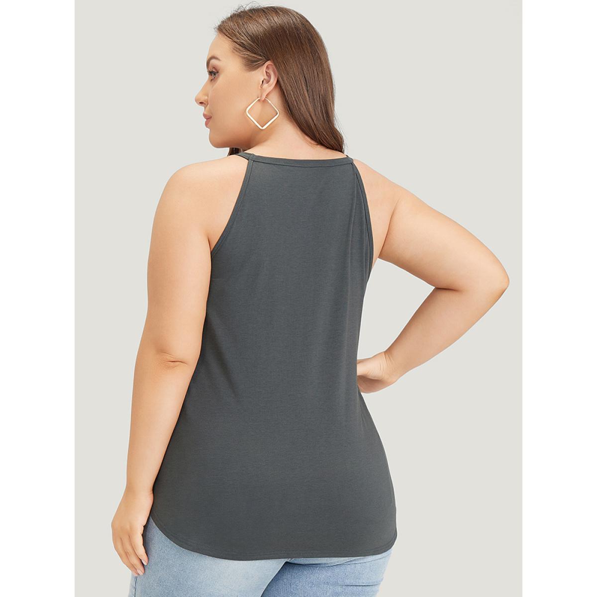 Plus Size Eagle & Letter Print Halter Metal Detail Cut Out Cami Top Women DimGray Casual Arc Hem Dailywear Tank Tops Camis BloomChic 14-16/1X Product Image