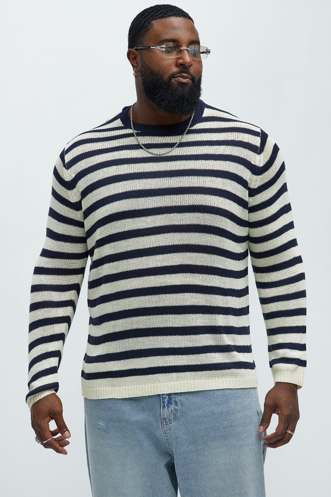 Loose Knit Striped Sweater - Navy/combo Product Image