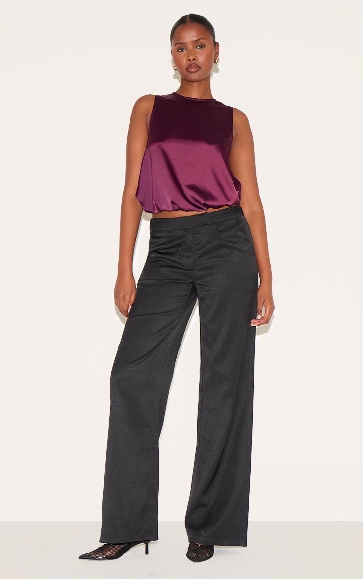 Wine Satin Bubble Hem Top Product Image