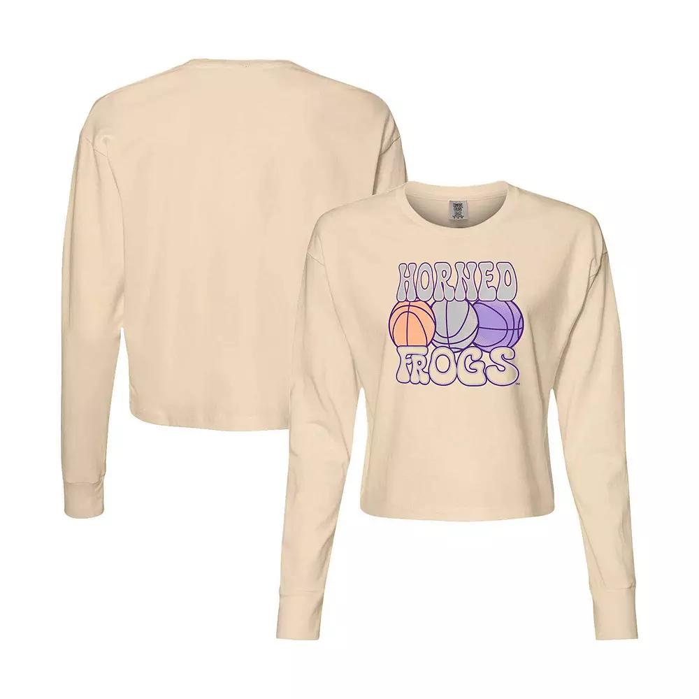 Women's Natural TCU Horned Frogs Comfort Colors Basketball Cropped Long Sleeve T-Shirt,  Product Image