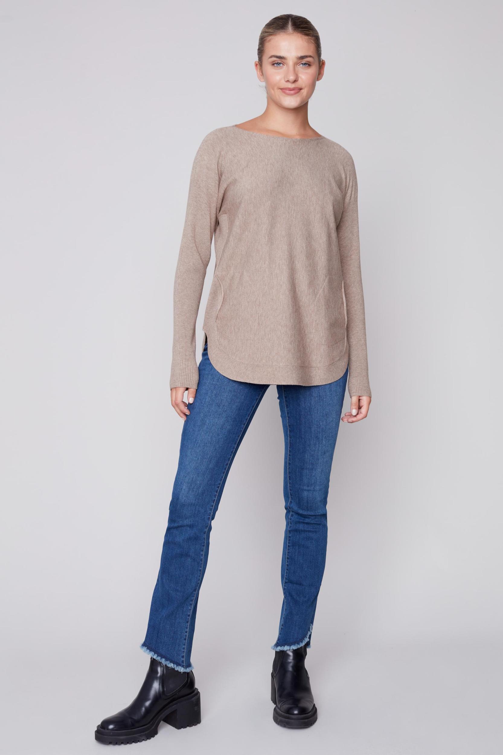 Long Sleeve Sweater with Back Eyelet Detail Product Image