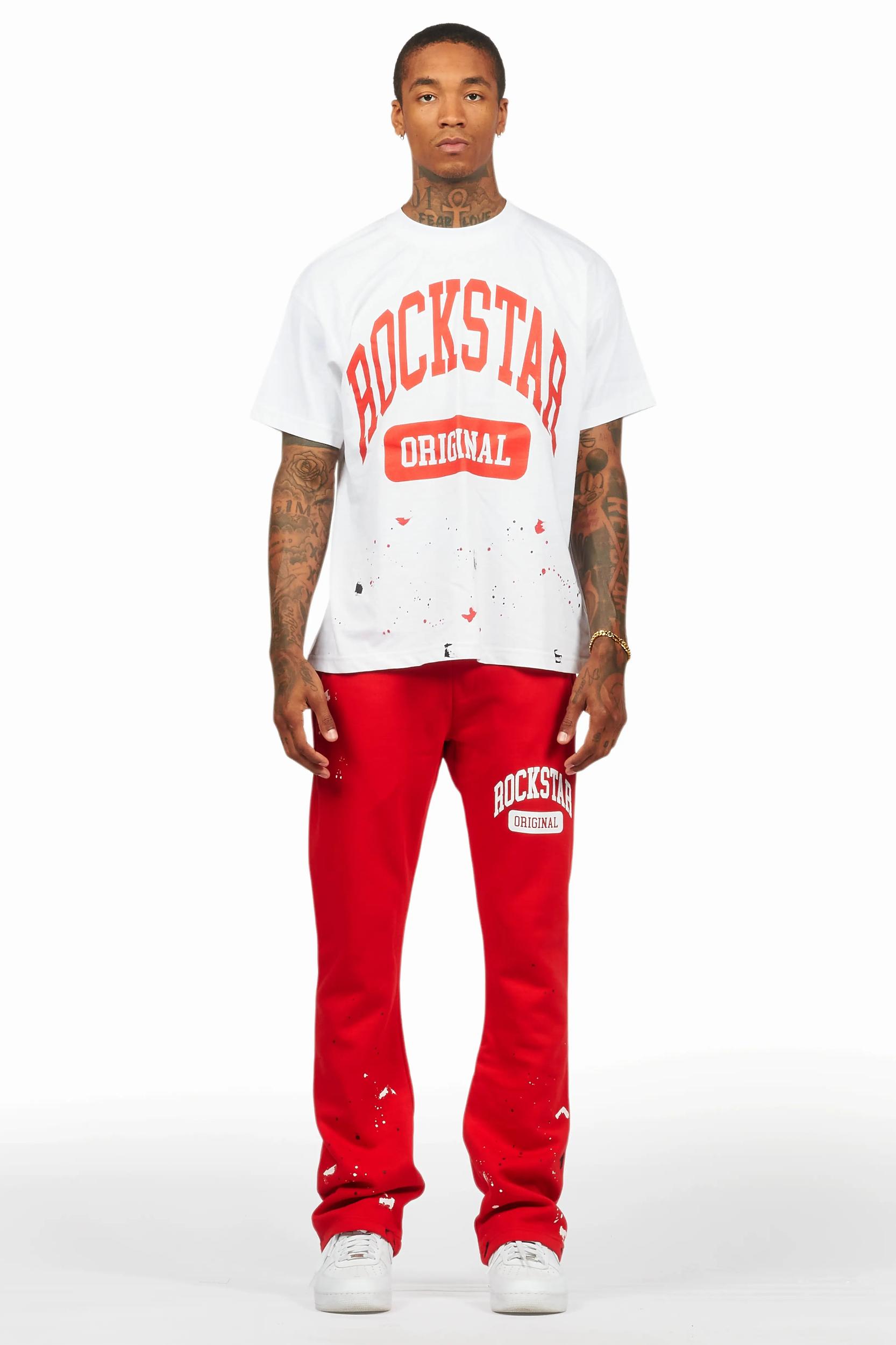 Rainer White/Red T-Shirt/Stacked Track Pant Set Male Product Image