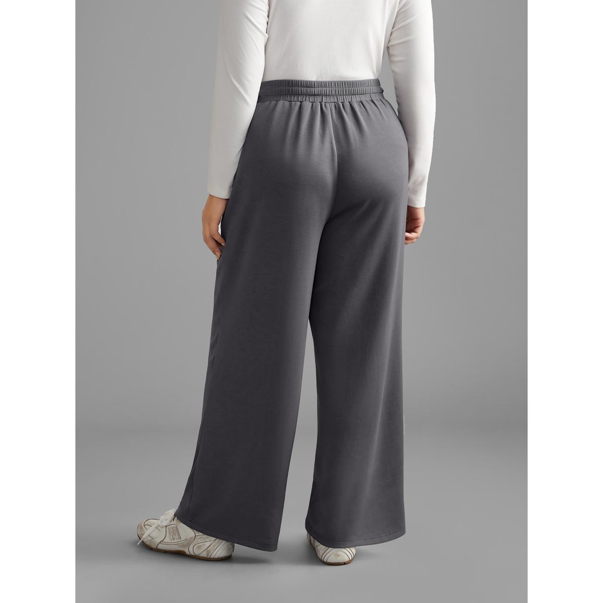 Plus Size Supersoft Essentials Solid Drawstring Pants Women DimGray Casual Loose Mid Rise Everyday Pants BloomChic 30/6X Product Image