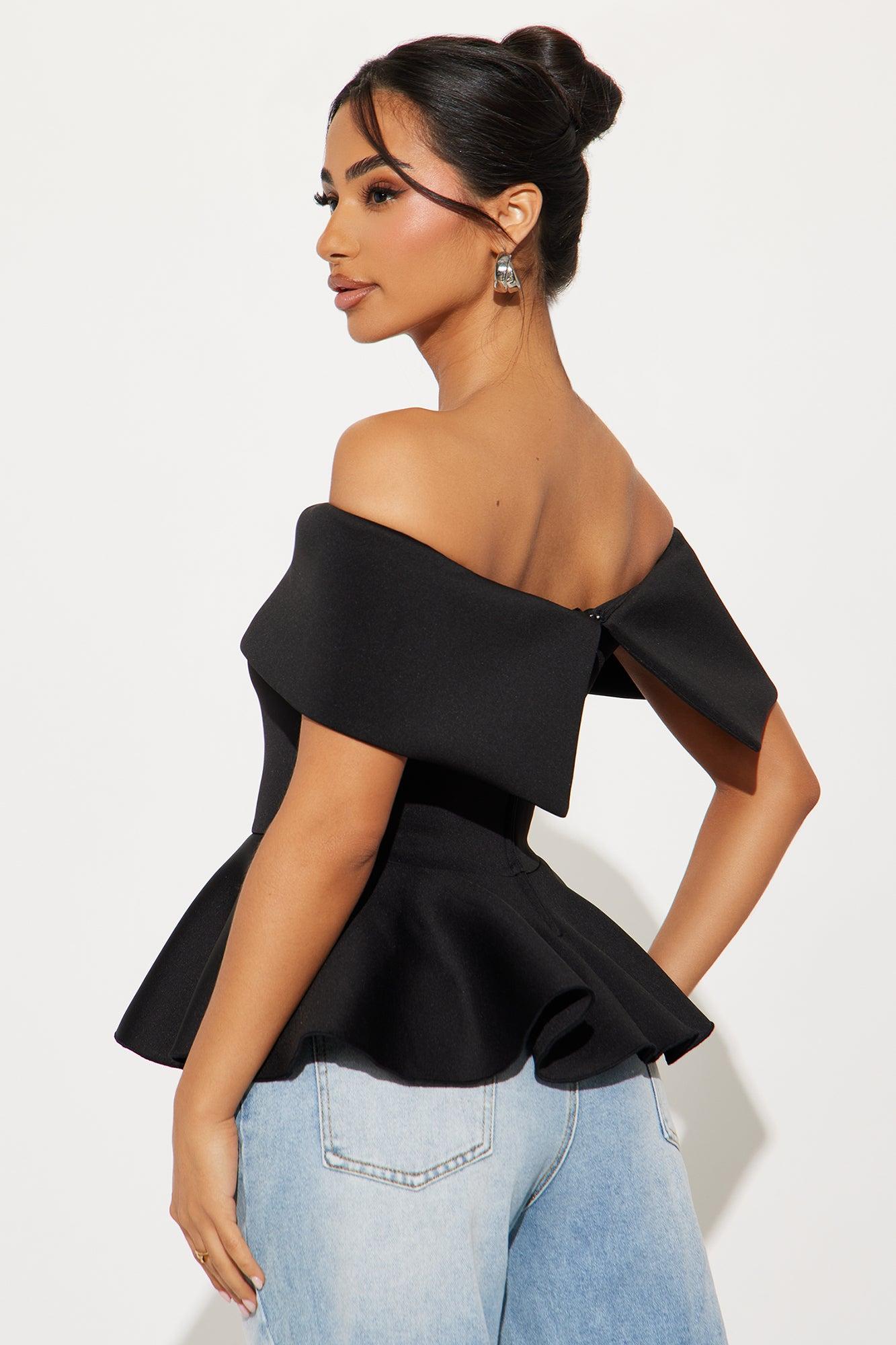 Mya Off Shoulder Peplum Top - Black Product Image