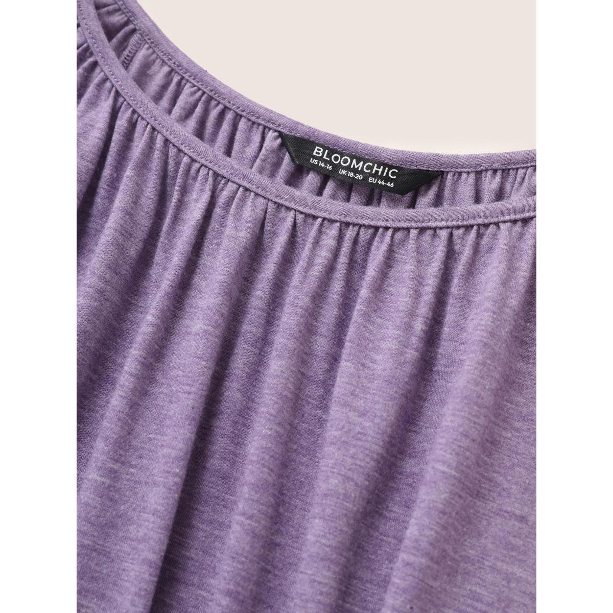 Plus Size Embroidered Scalloped Trim Gathered T-shirt BlueViolet Women Elegant Embroidered Round Neck Everyday T-shirts BloomChic 26/4X Product Image