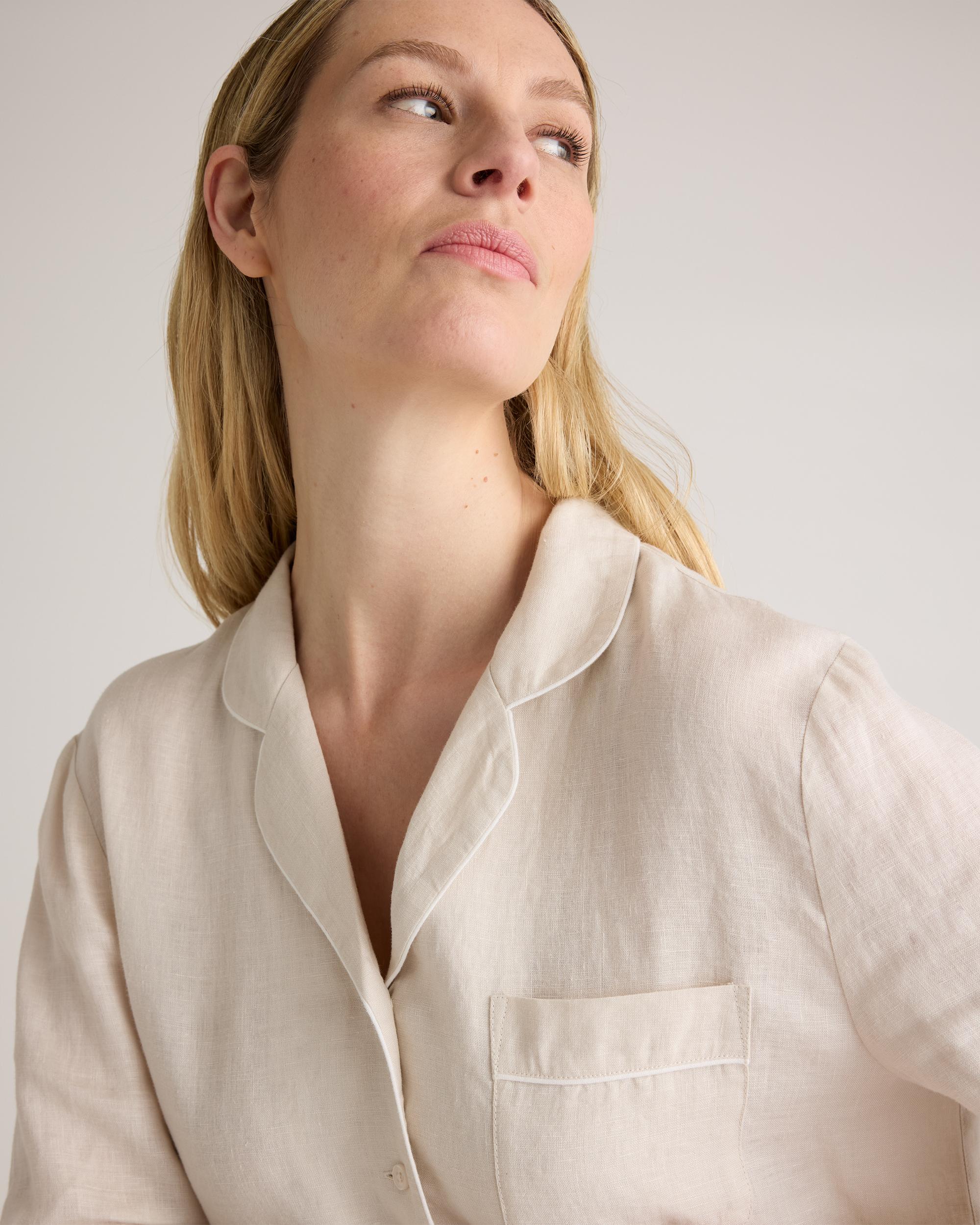 Quince | Women's 100% European Linen Long Sleeve Pajama Set with Piping Product Image