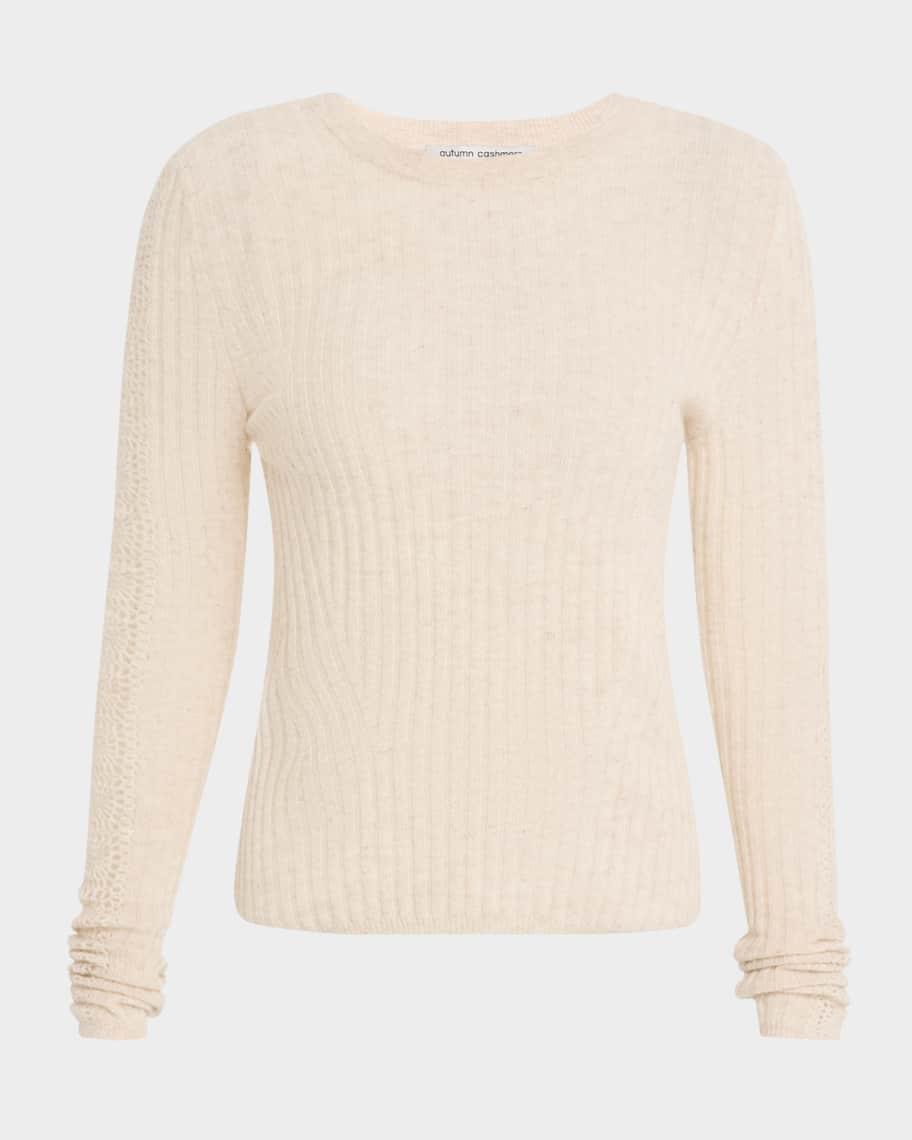 Crewneck Crochet-Insert Cashmere Sweater Product Image