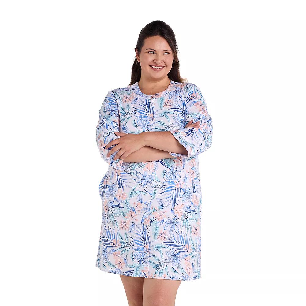 Plus Size Miss Elaine Essentials Interlock Knit Short Snap Robe, Women's, Size: 1XL, Tropical Floral Product Image