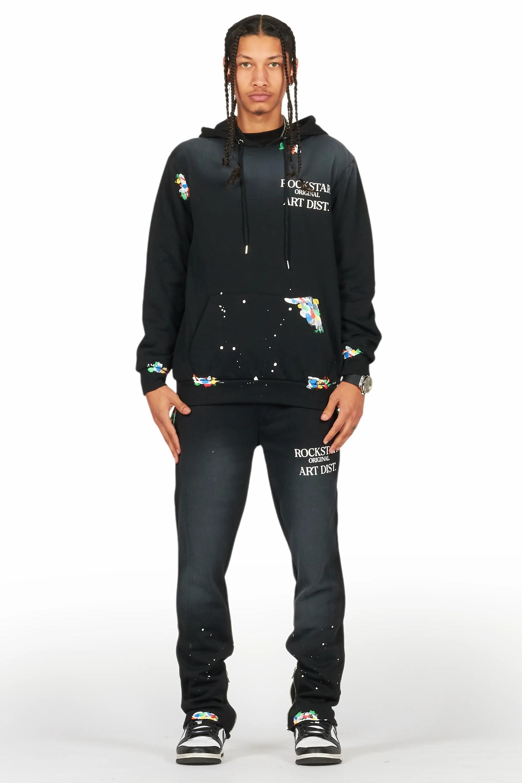 Rockstar Art Dist. Black Hoodie Slim Fit Track Set Male Product Image