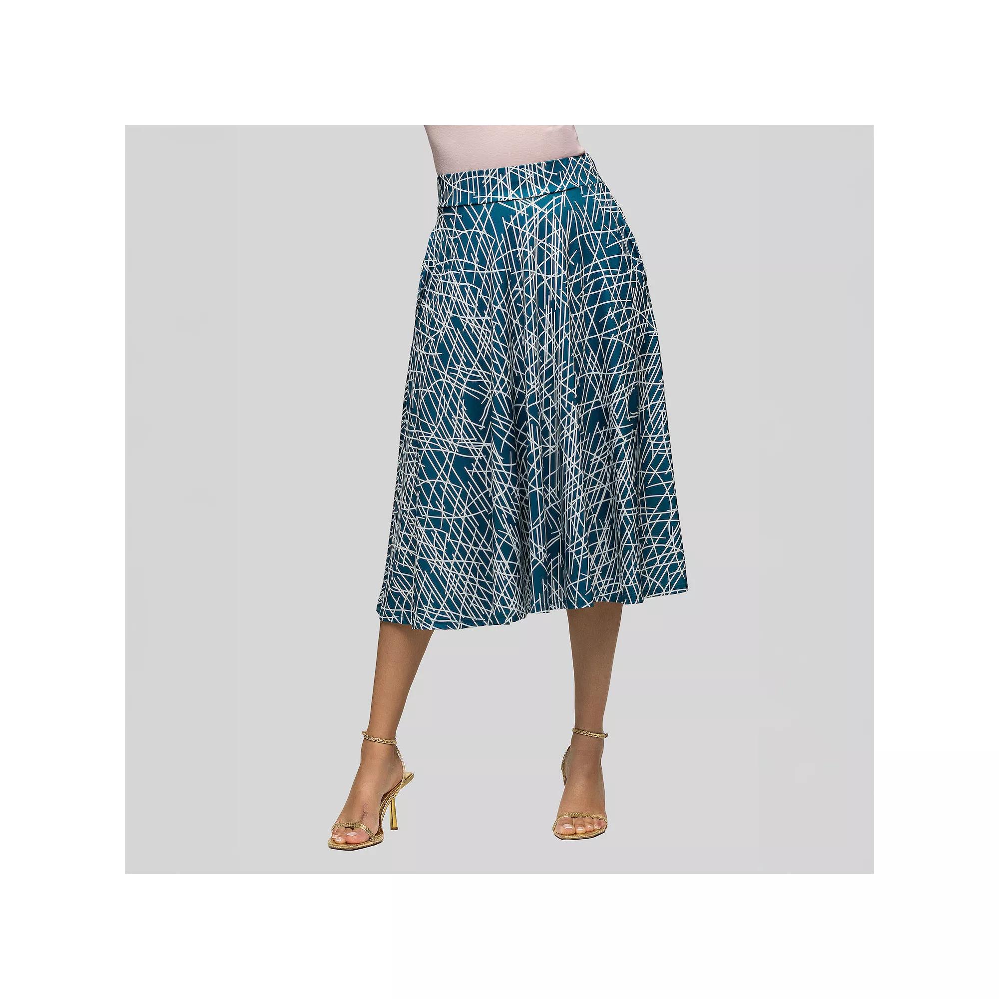 Women's 24Seven Comfort Apparel Geometric Print Elastic Waist Pocket Midi Skirt,  Product Image