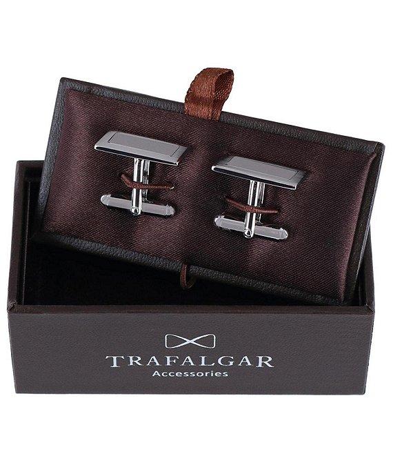 Trafalgar Sterling Silver Rectangle Engine Turned Cuff Links Product Image