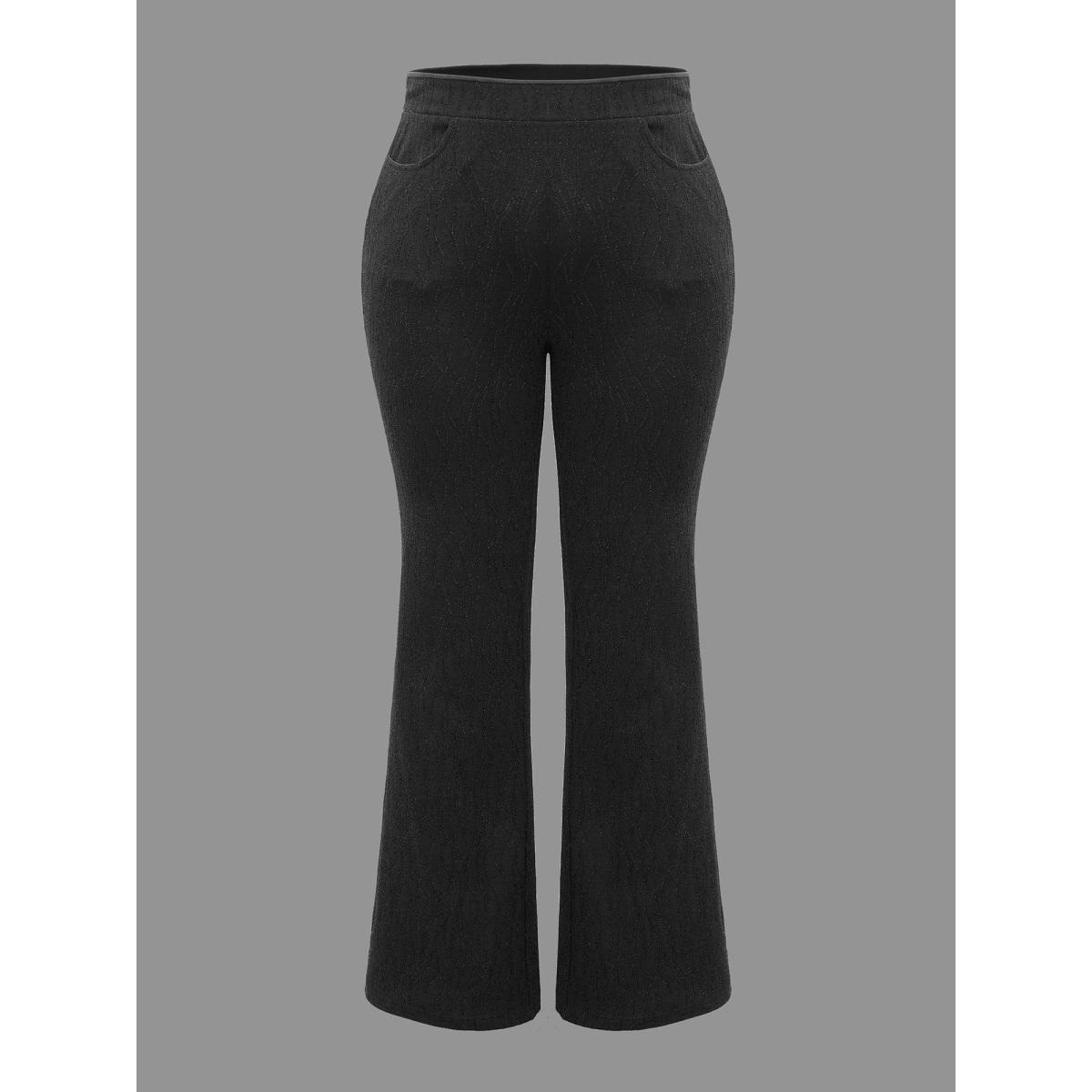 Plus Size Metallic Shimmer Stretchy Flare Pants Women Black Formal Medium stretch Bootcut Mid Rise Party Leggings BloomChic 10/M Product Image