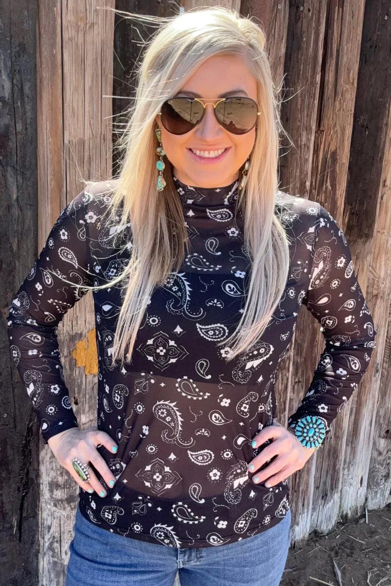 Sterling Kreek Black Bandana Babe Mesh Top Product Image