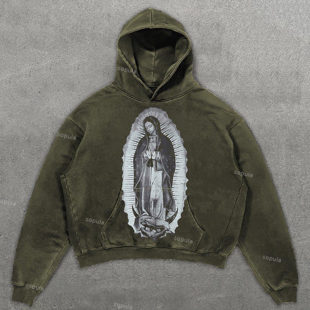 Sopula Vintage Our Lady Of Guadalupe Graphic Acid Washed Oversized Hoodie Product Image