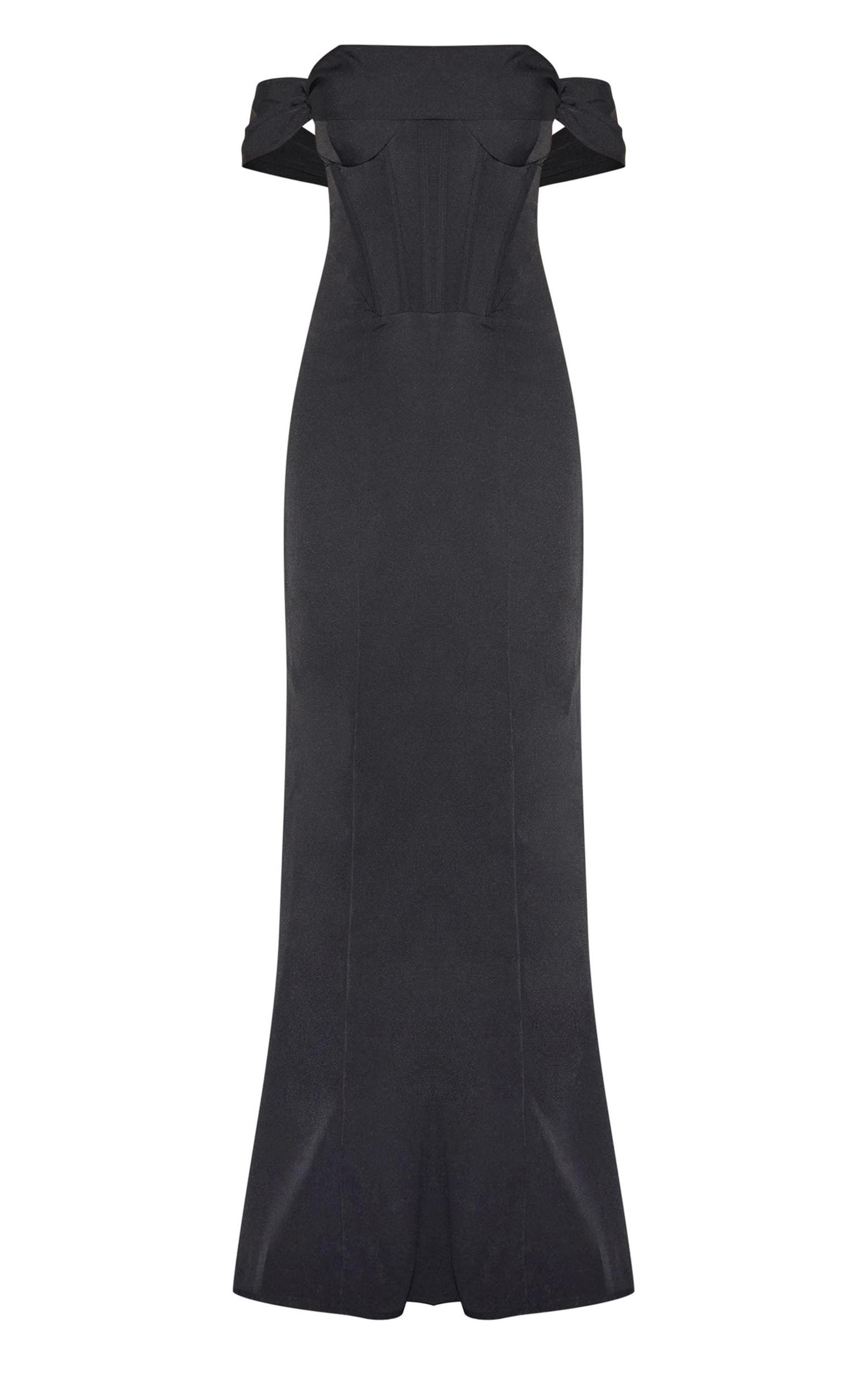 Black Corset Detail Bardot Bridesmaid Dress Product Image