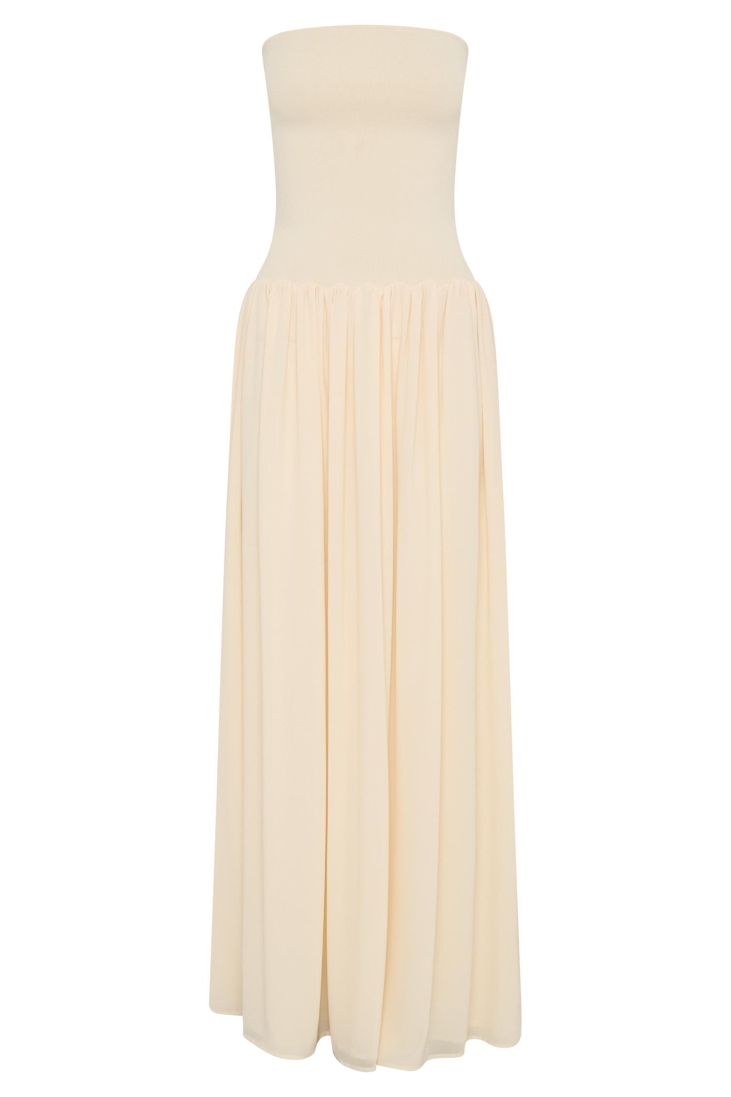 Lyanna Knit And Chiffon Strapless Maxi Dress - Cream Product Image