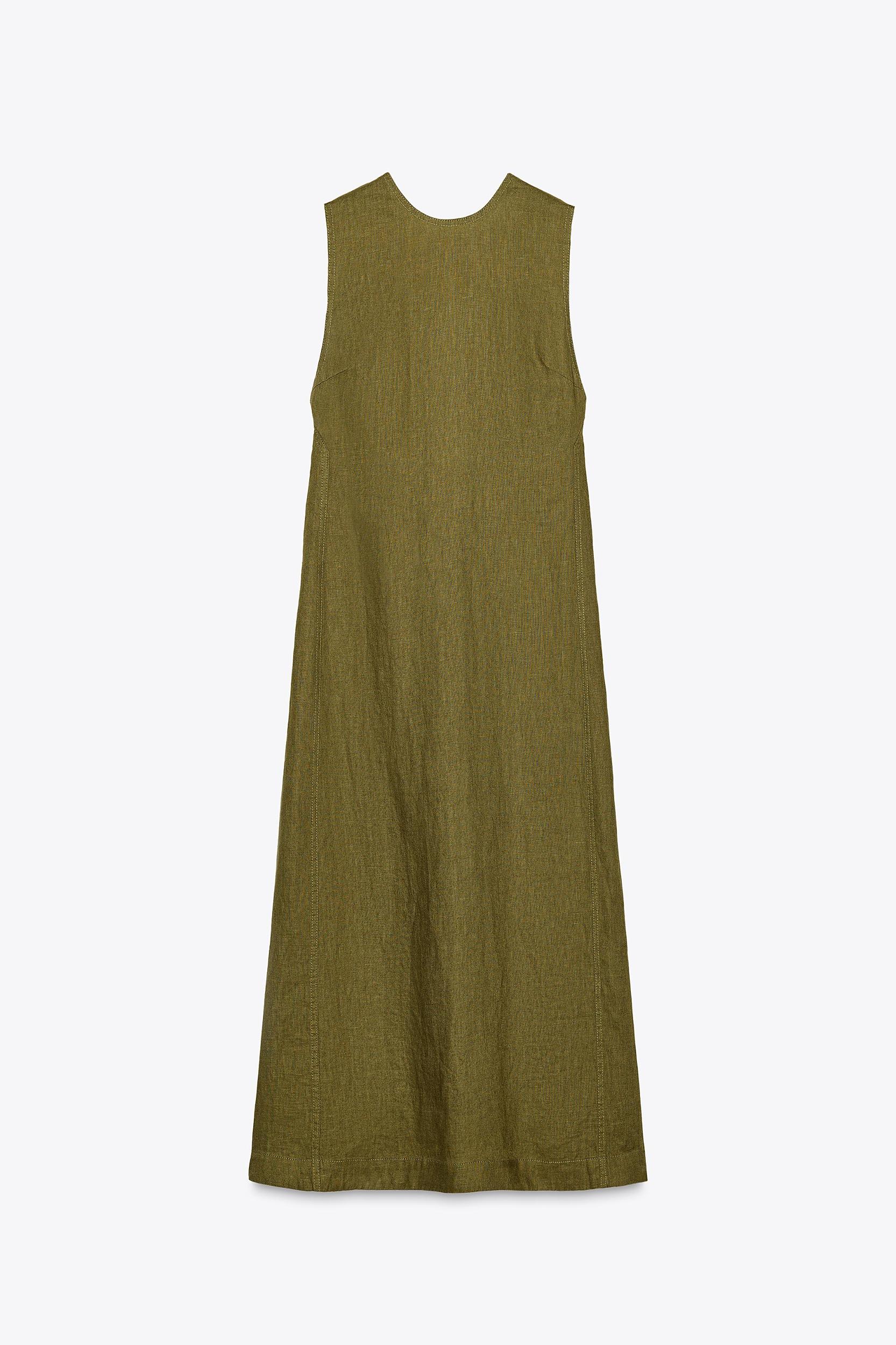 100% LINEN MIDI DRESS ZW COLLECTION Product Image