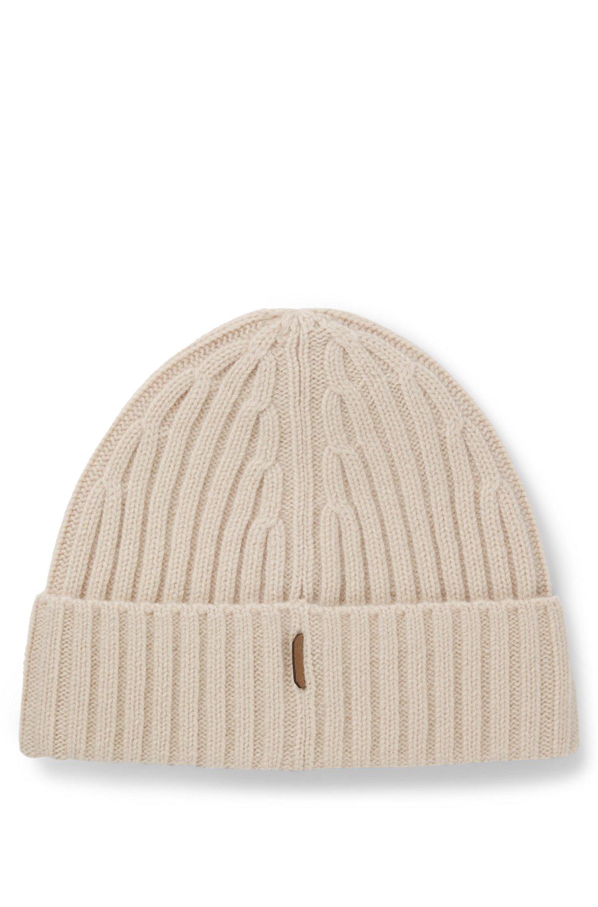 Cashmere beanie hat with ribbing Product Image