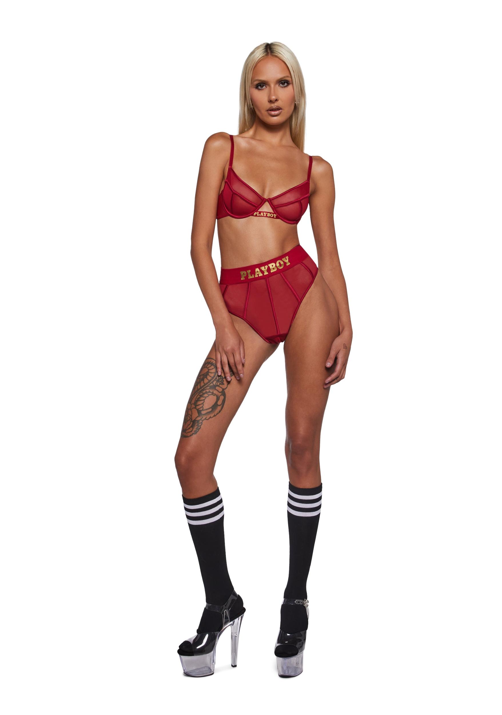 Womens Sexy Bra And Thong Playboy Cage 2-Piece Set - Red Product Image