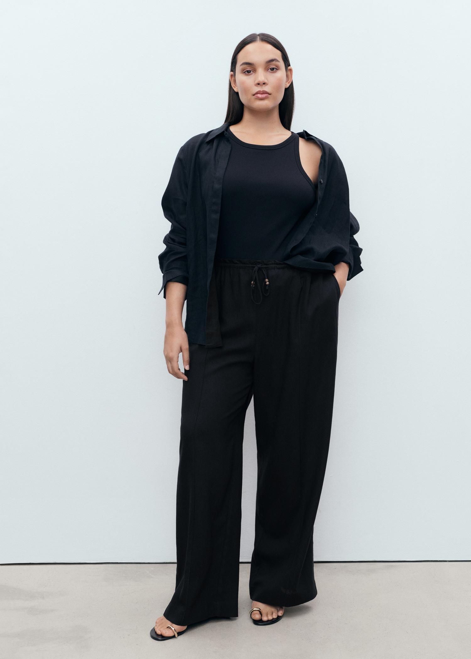 Linen-blend elastic waist pants - Women | MANGO USA Product Image