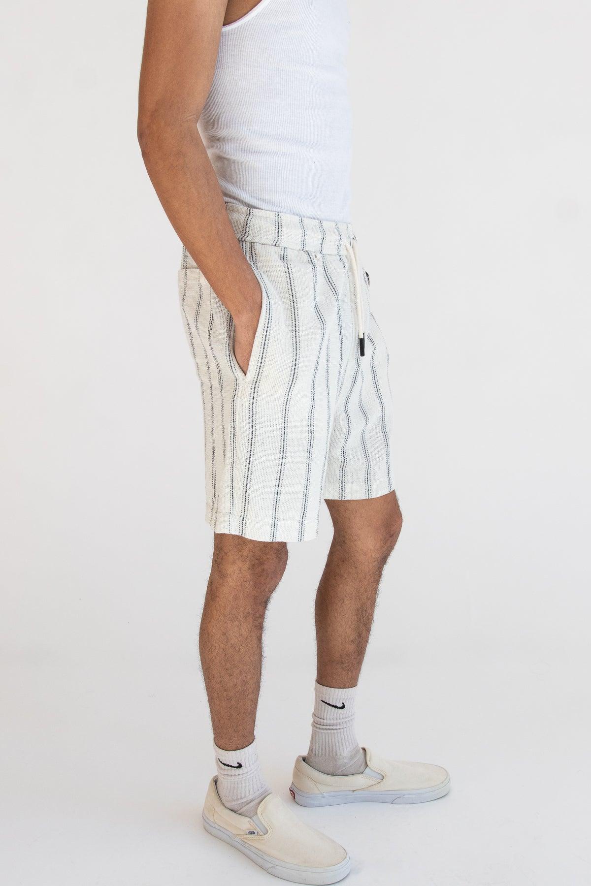 Black Striped Textured Woven Shorts Product Image
