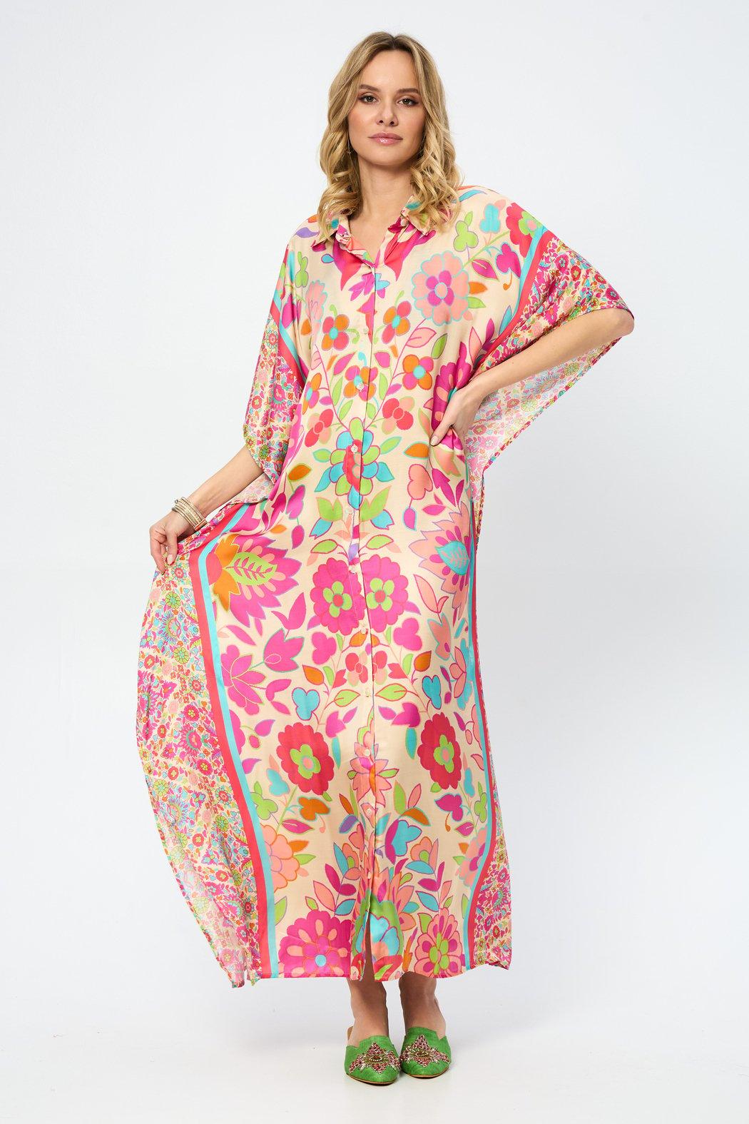 Multicolored Floral Collared Kaftan Product Image