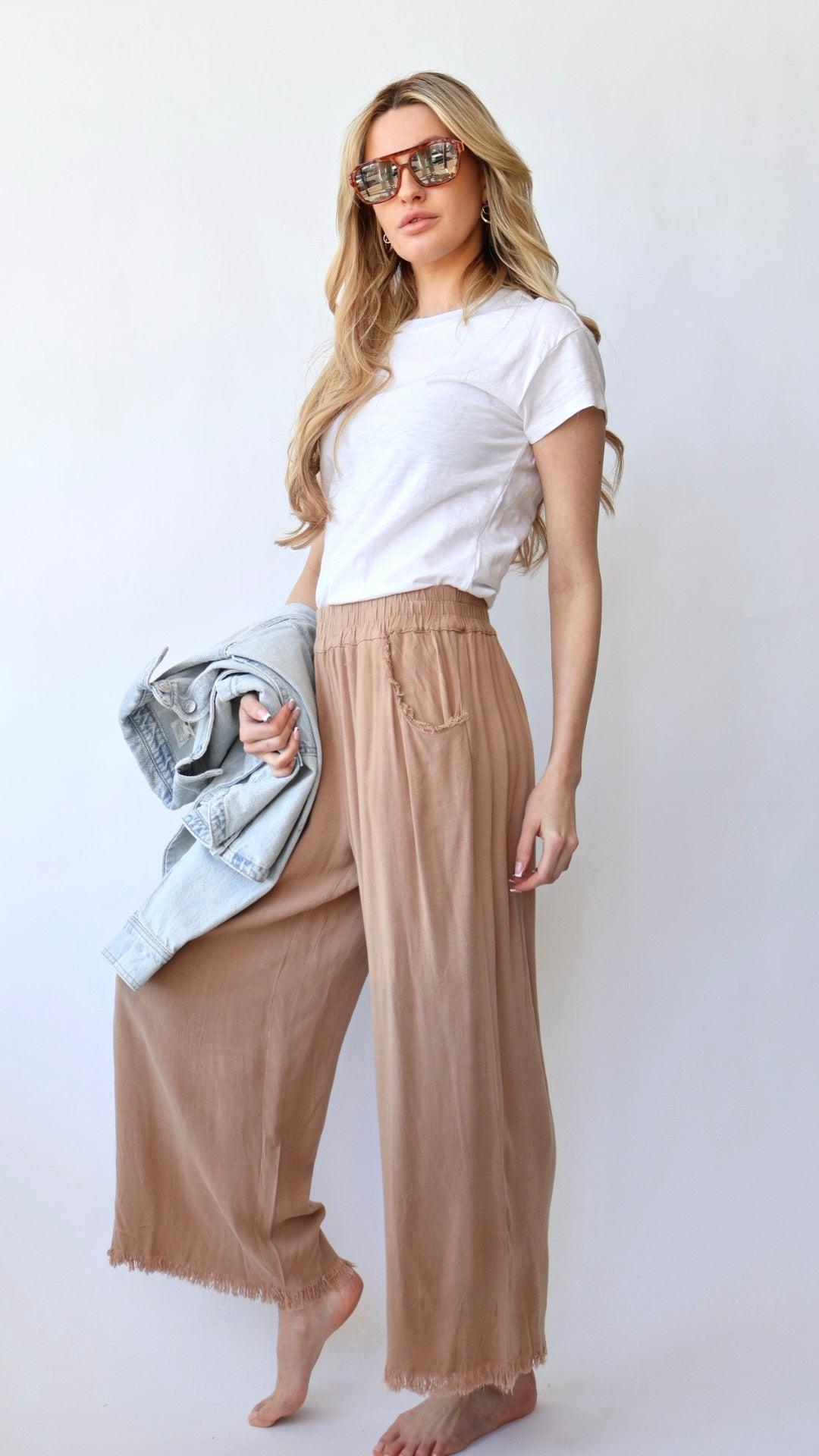 Ankle Length Wide Leg Linen Pant Product Image