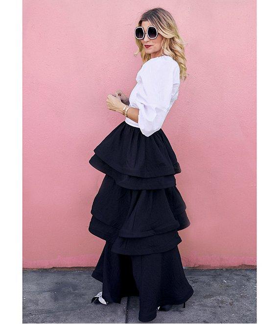 Buru Teagan Tiered Ruffle Full Length Side Seam Pocket A-Line Skirt Product Image