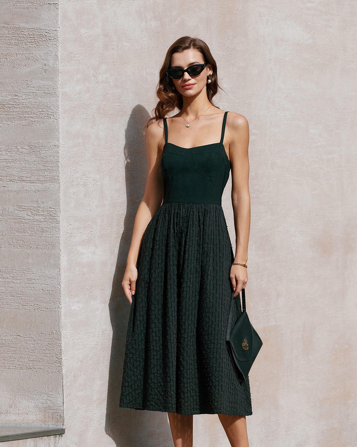 Black Sweetheart Neck Slip Midi Dress Product Image