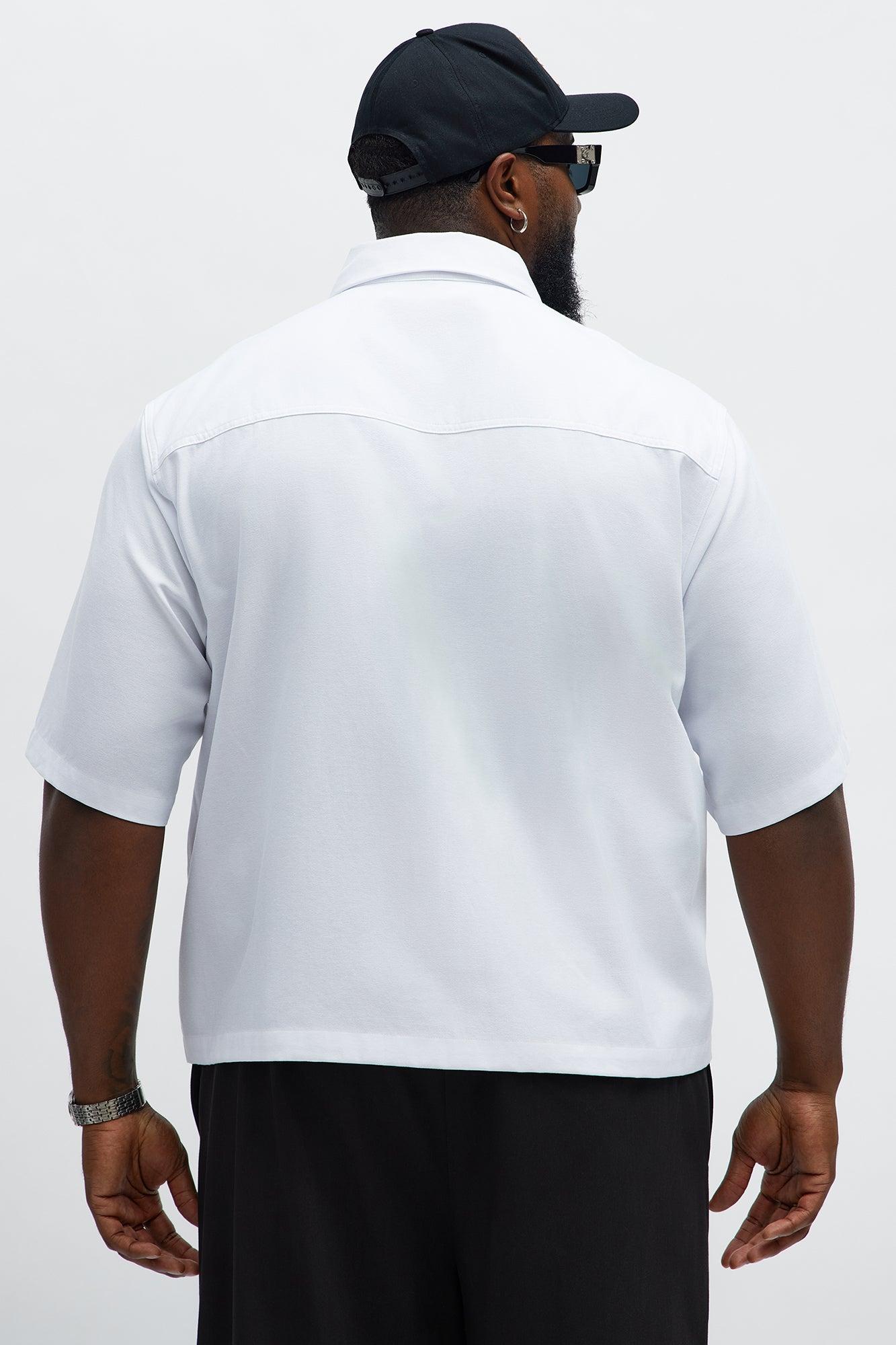 Cropped Double Pocket Button Up Shirt - White Male Product Image