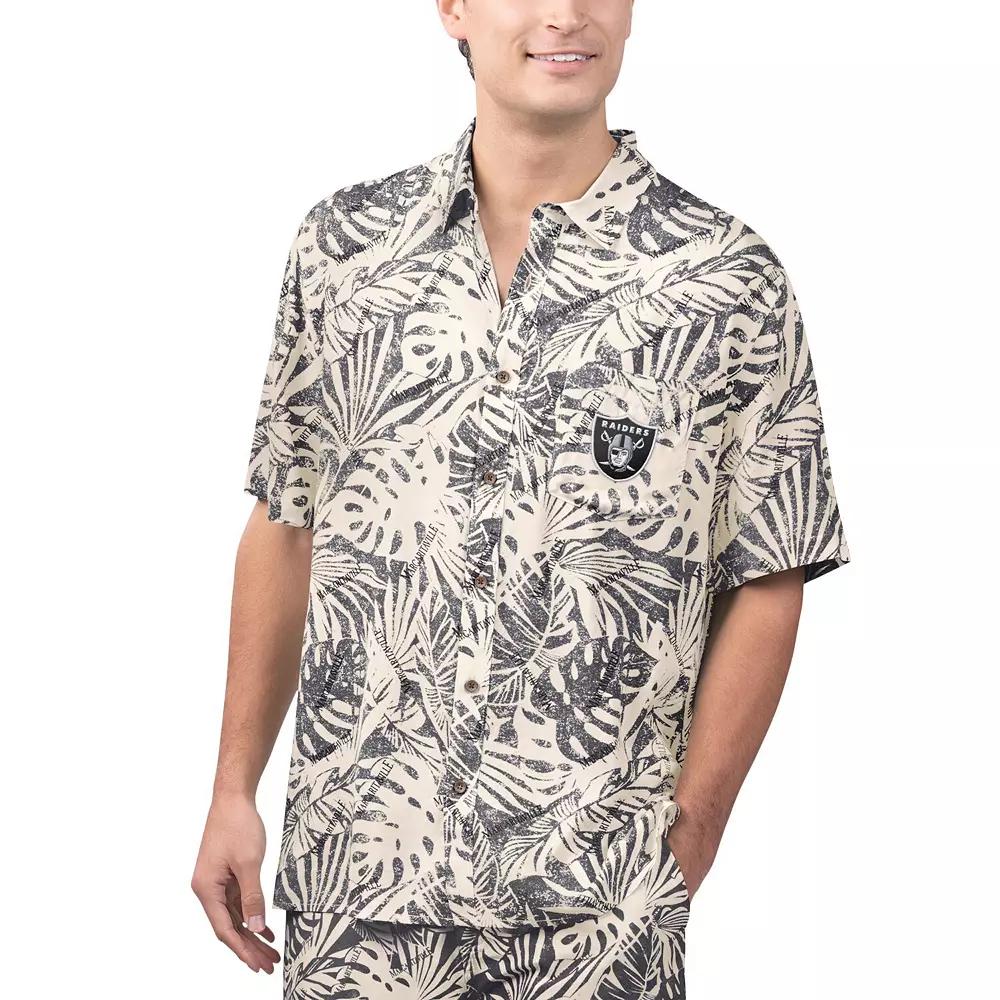 Men's Margaritaville Tan Atlanta Falcons Sand Washed Monstera Print Party Button-Up Shirt,  Product Image