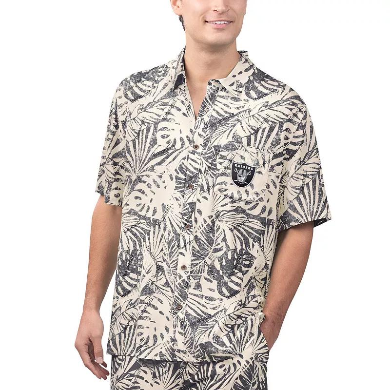 Men's Margaritaville Tan Atlanta Falcons Sand Washed Monstera Print Party Button-Up Shirt,  Product Image