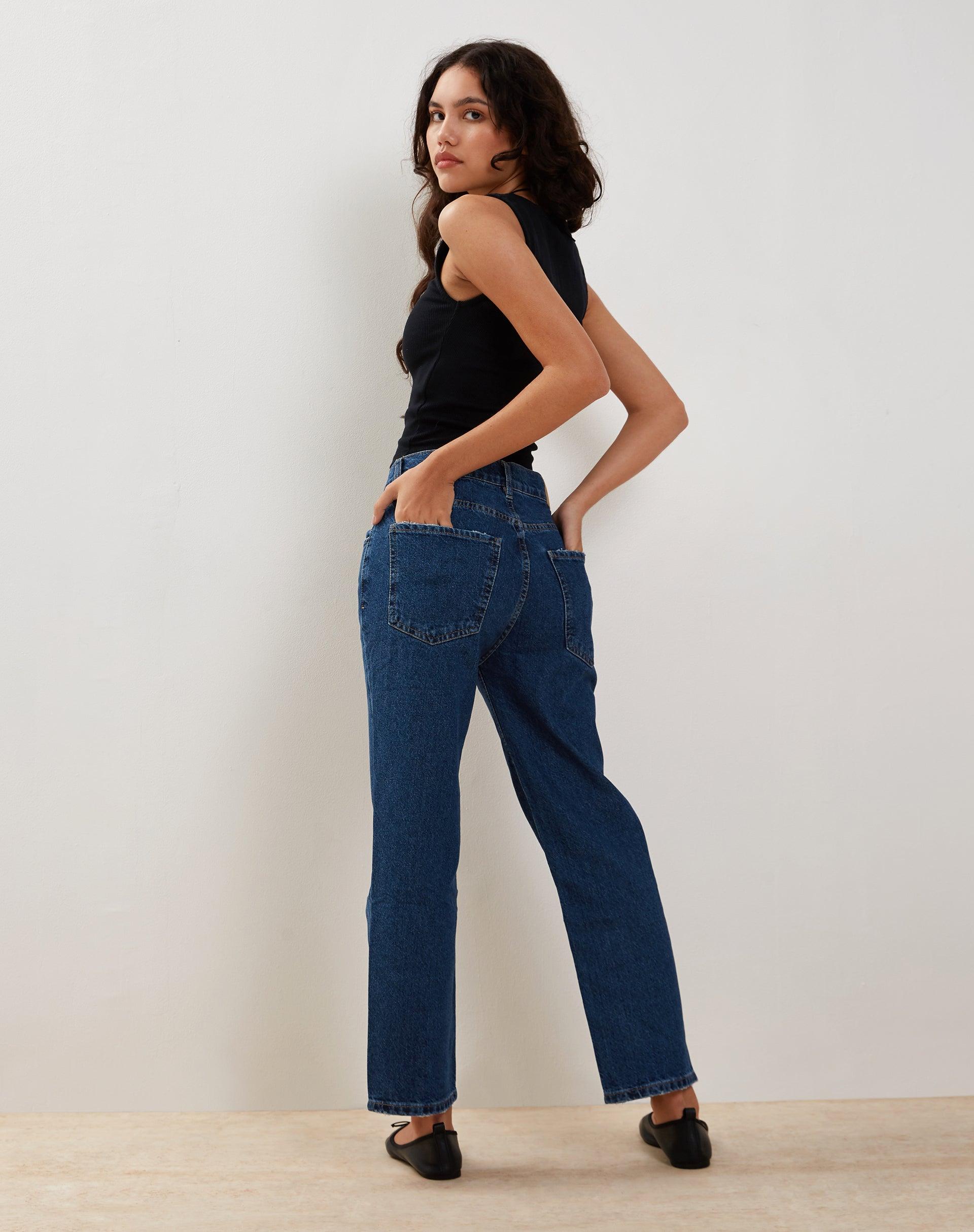 Mid Rise Straight Leg Jeans in Mid Blue Used Denim Product Image