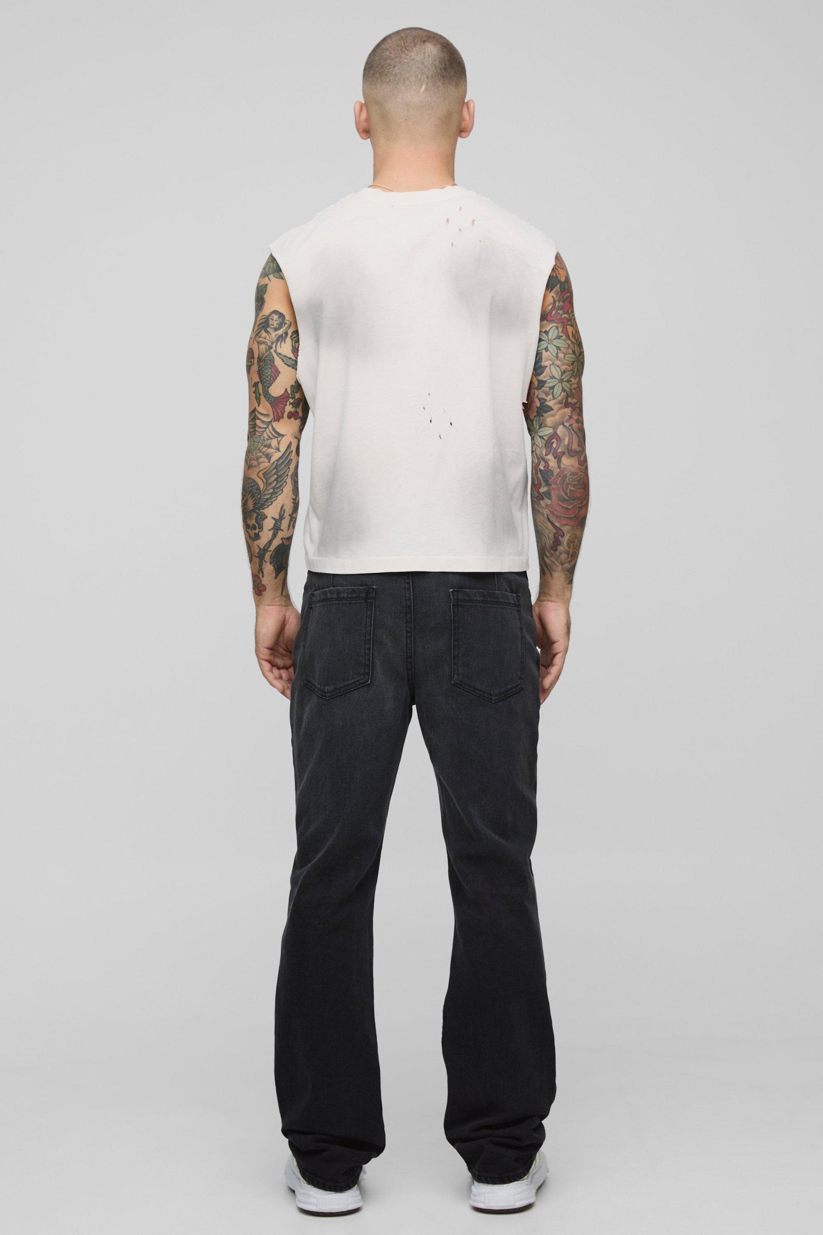 Star Seam Detail Button Front Slim Flared Jeans | boohooMAN USA Product Image