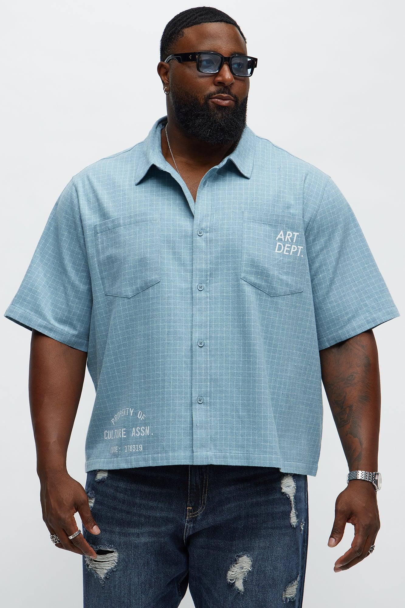 Art Dept. Cropped Button Up Shirt - Dusty Blue Product Image