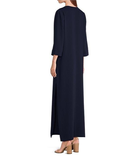 Trina Turk Catamaran Double Georgette Lace-Up V-Neck 3/4 Sleeve Maxi Dress Product Image
