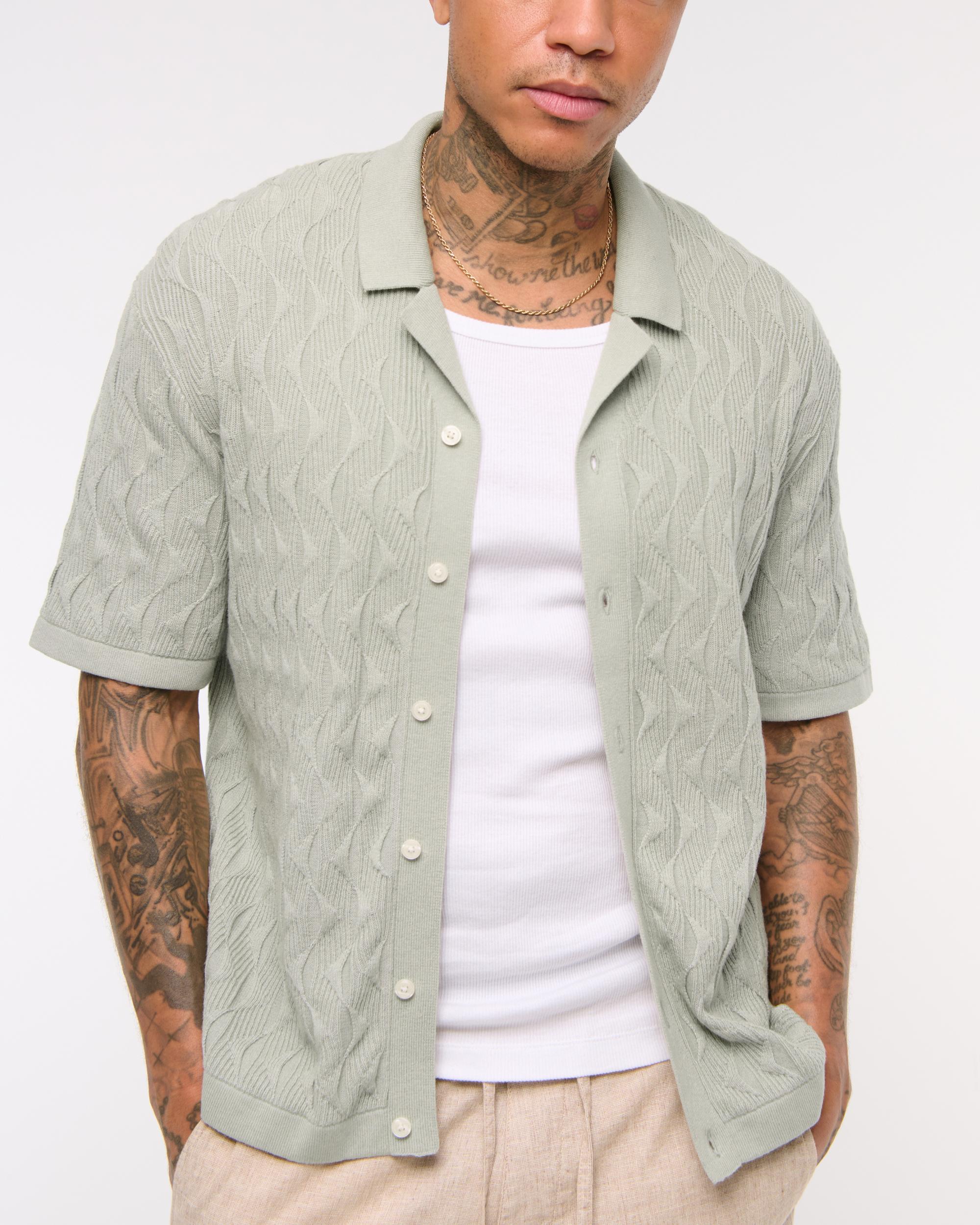 Geometric Stitch Button-Through Sweater Polo Product Image