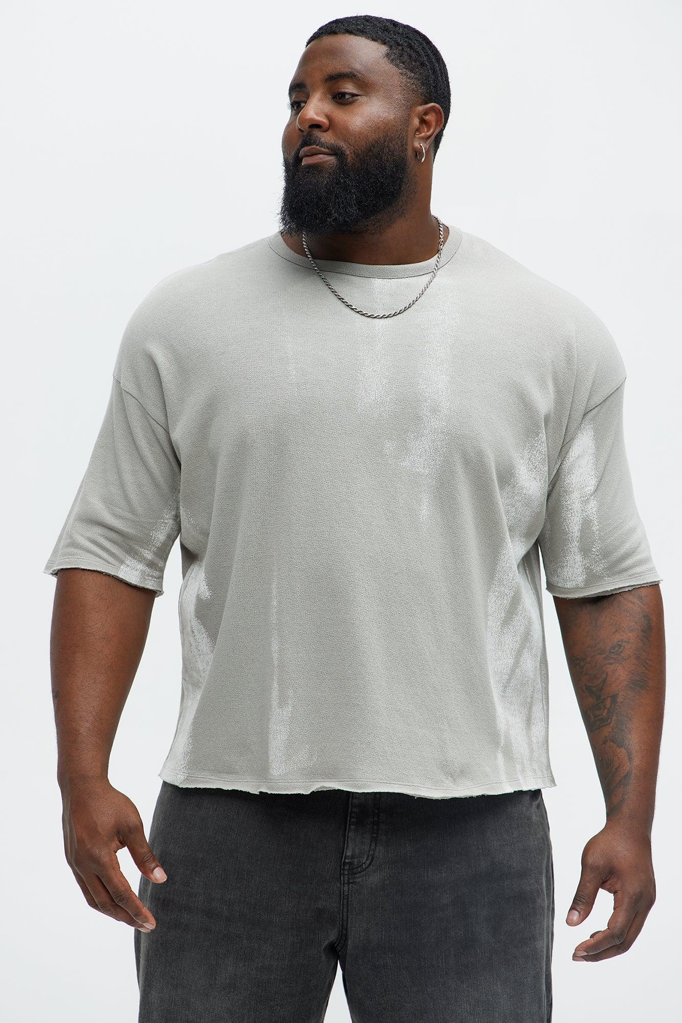 Distressed Printed Cropped Short Sleeve Tee - Grey/combo Product Image