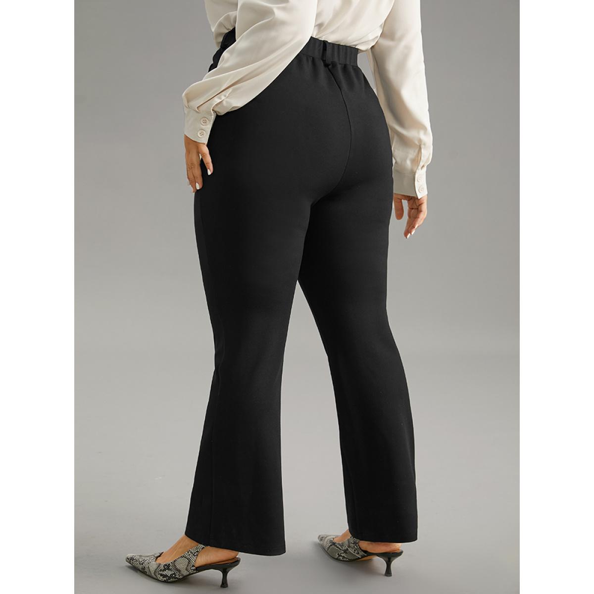 Plus Size Solid Very Stretchy High Rise Bootcut Thick Pants Women Black Casual Bootcut High Rise Everyday Pants BloomChic 10/M Product Image