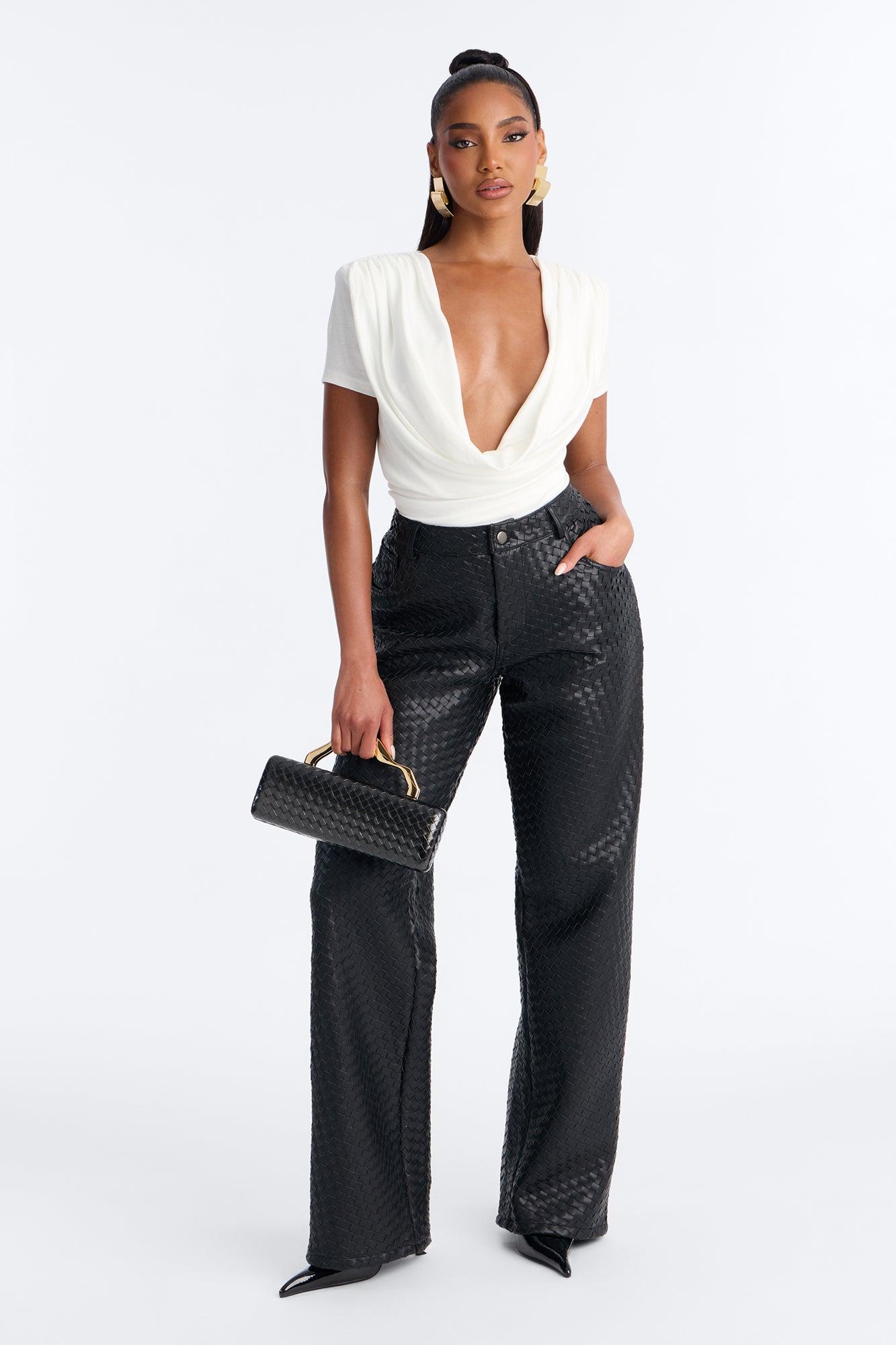Adele Cowl Neck Short Sleeve Bodysuit - White Female Product Image