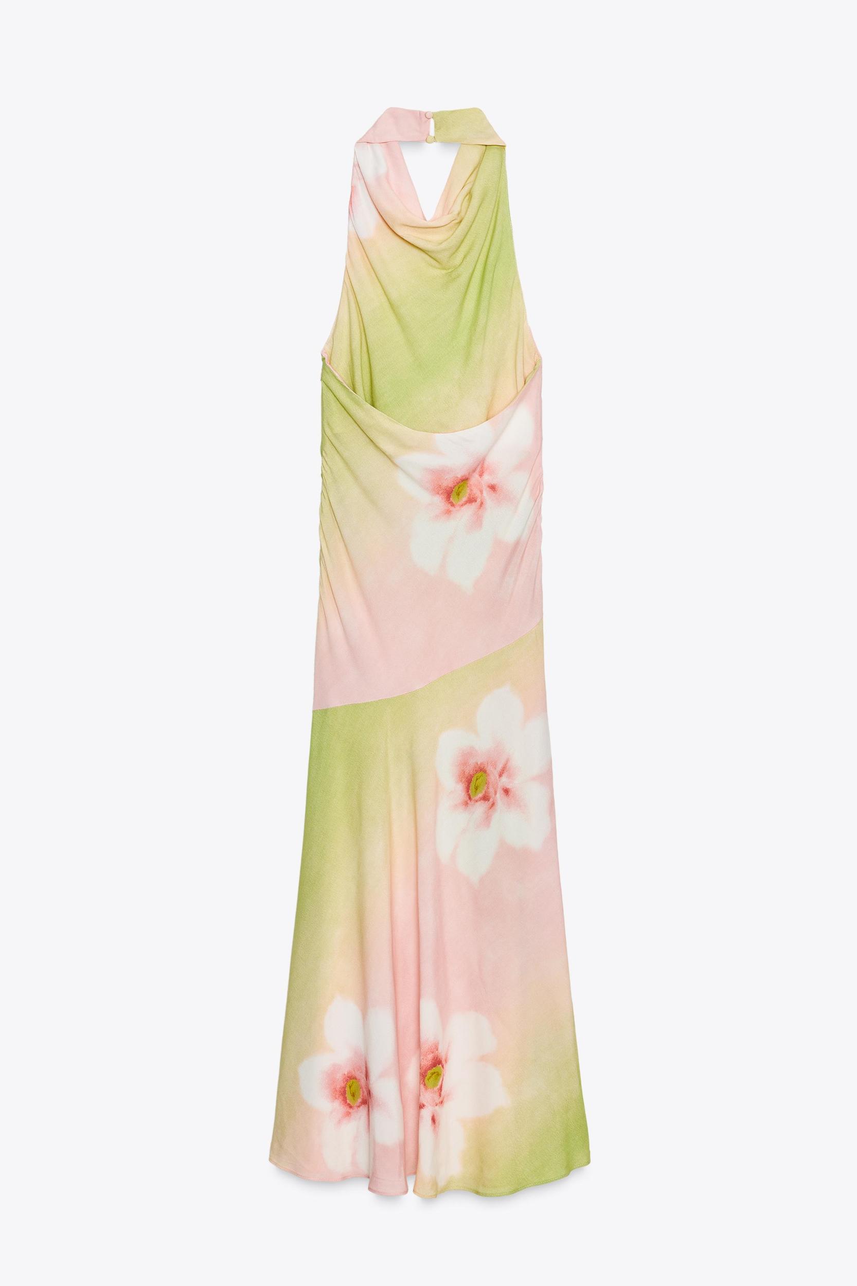 FLORAL PRINT HALTER DRESS Product Image