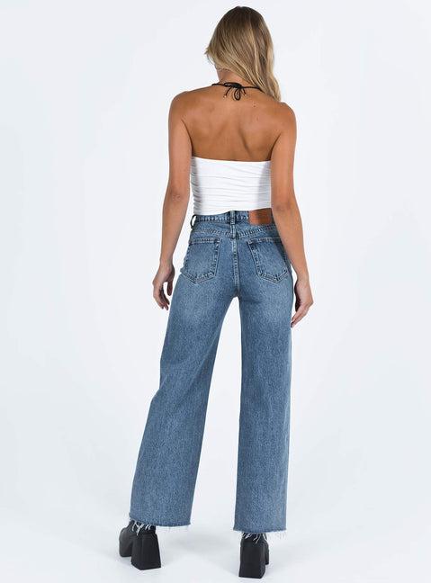 Fawcett High Rise Straight Leg Jeans Mid Blue Wash Product Image