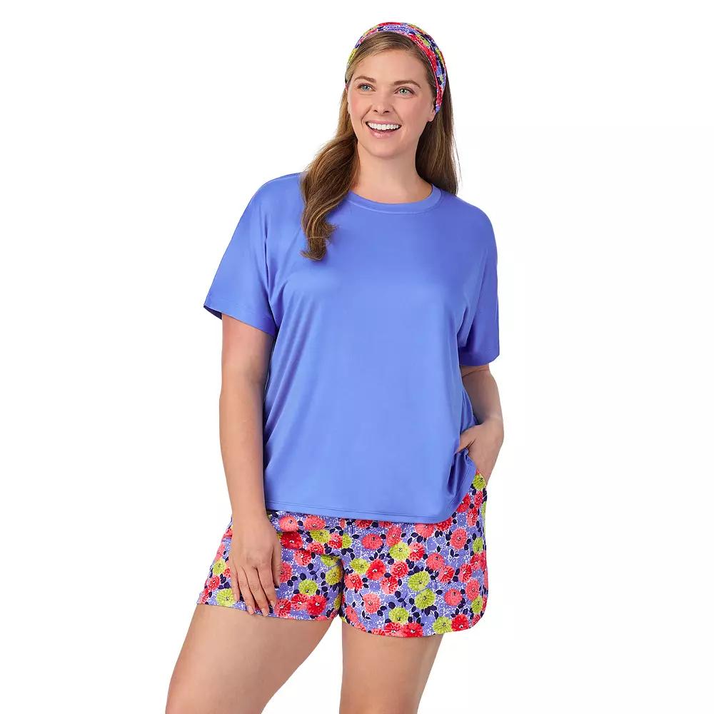 Plus Size Cuddl Duds® Short Sleeve Pajama Top & Pajama Shorts Set with Matching Headband, Women's, Size: 3XL, Purple Team Product Image
