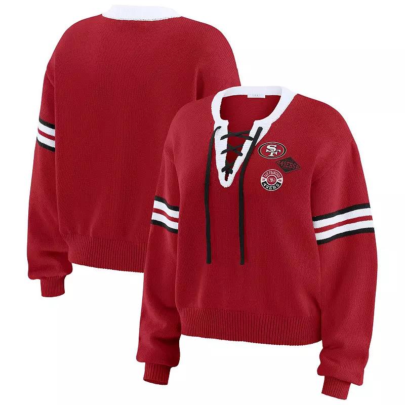 Womens WEAR by Erin Andrews Scarlet San Francisco 49ers Lace-Up Sweater Product Image