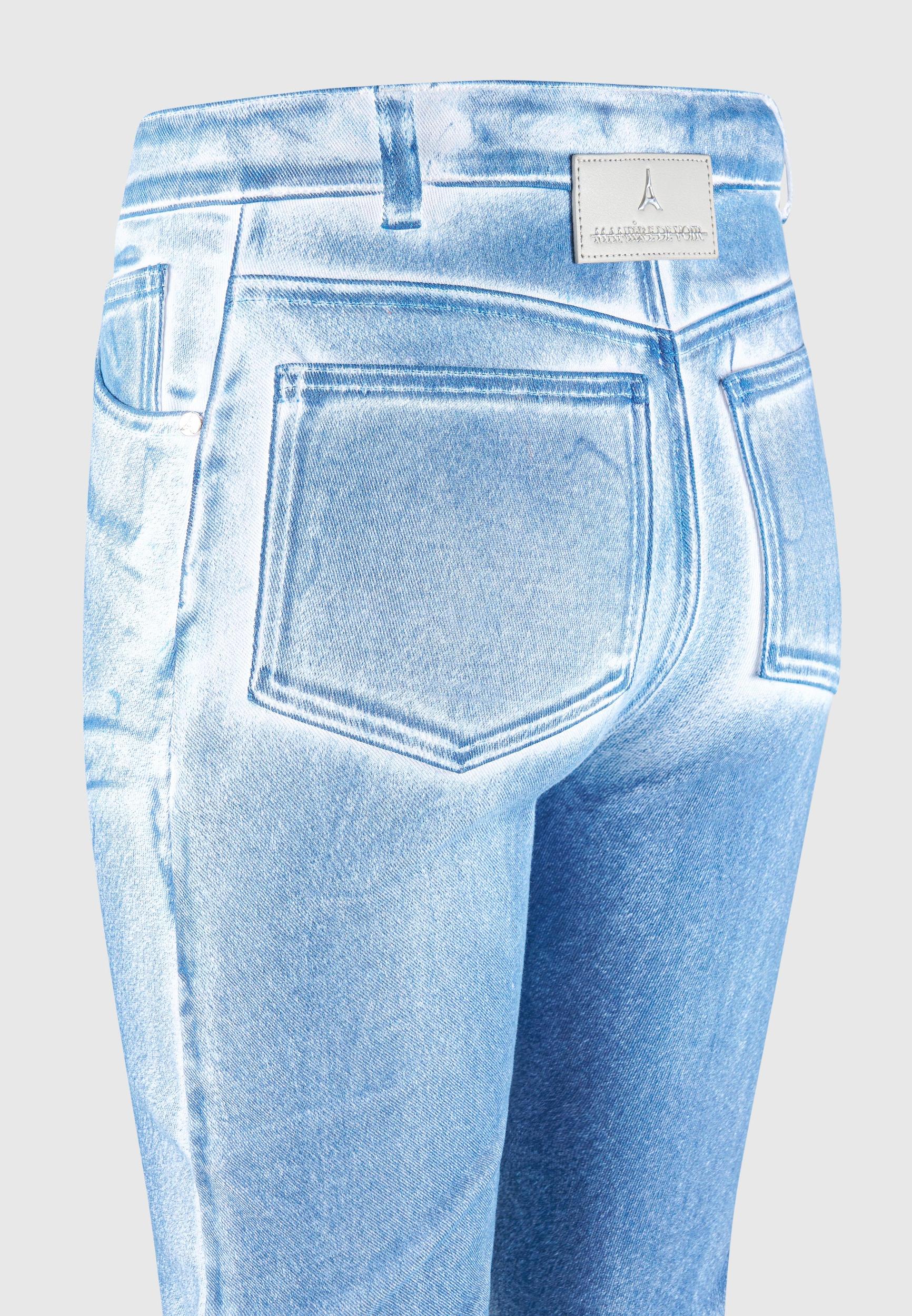 Denim Effect Tacked Fit and Flare Jeans - White/Blue Female Product Image