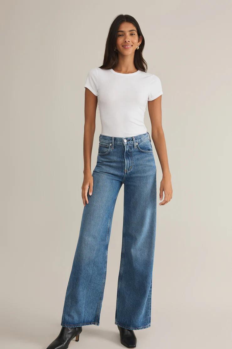 Avery Fitted Rib Tee- White Product Image