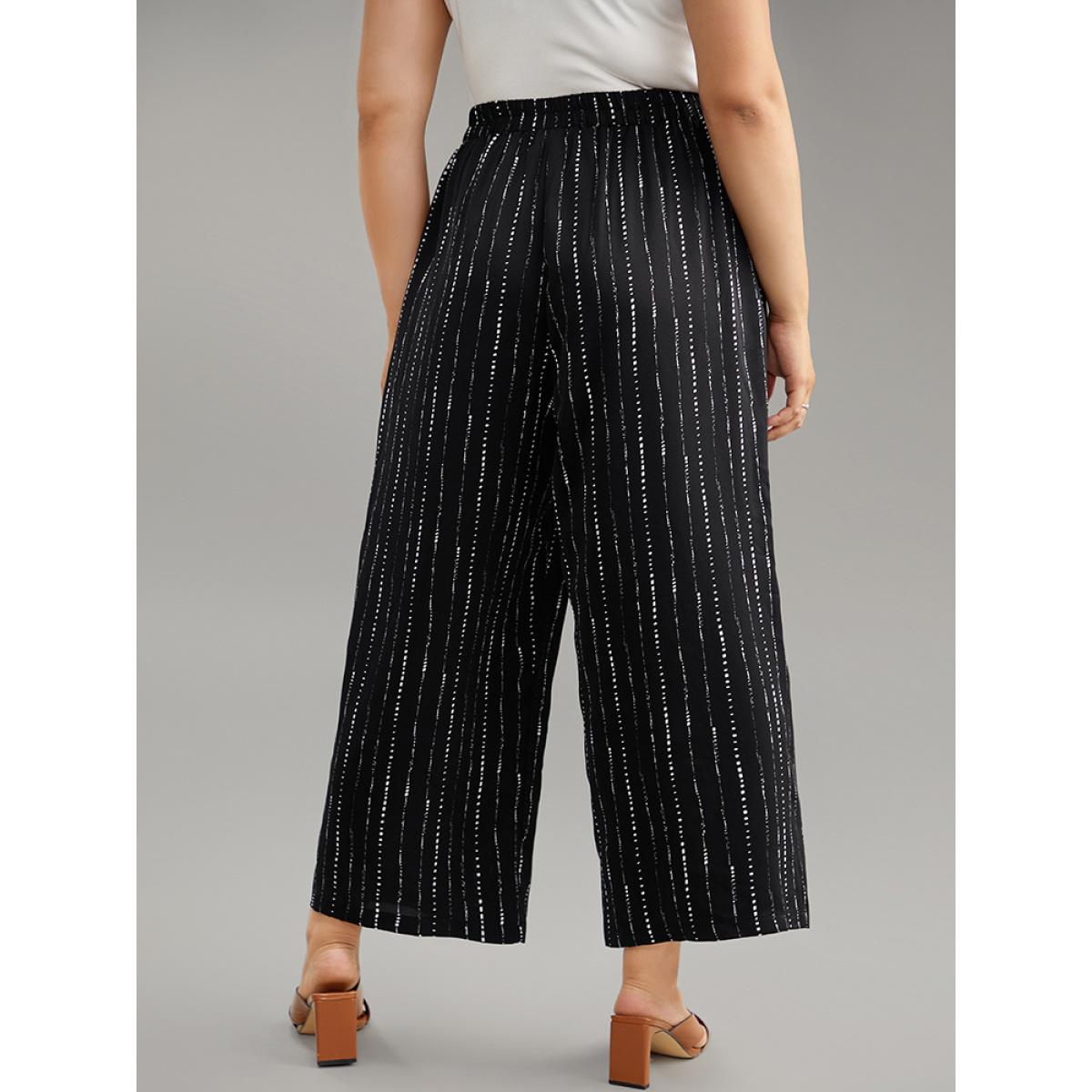 Plus Size Polka Dot Striped Ties Wide Leg Pants Women Black Vacation Wide Leg High Rise Dailywear Pants BloomChic 18-20/2X Product Image