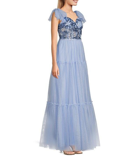 Pear Culture Tie Sleeveless Embroidered Mesh Dress Product Image