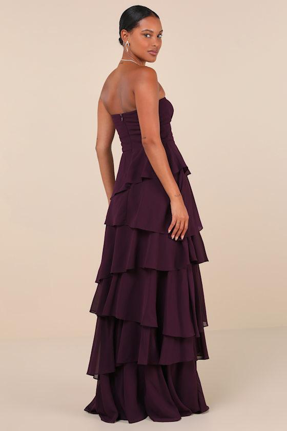 Gorgeous Essence Dark Purple Strapless Tiered Maxi Dress Product Image